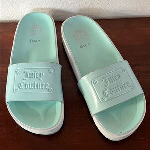 Juicy Couture Light Teal Green Slides Sandals Size 7 Y2K